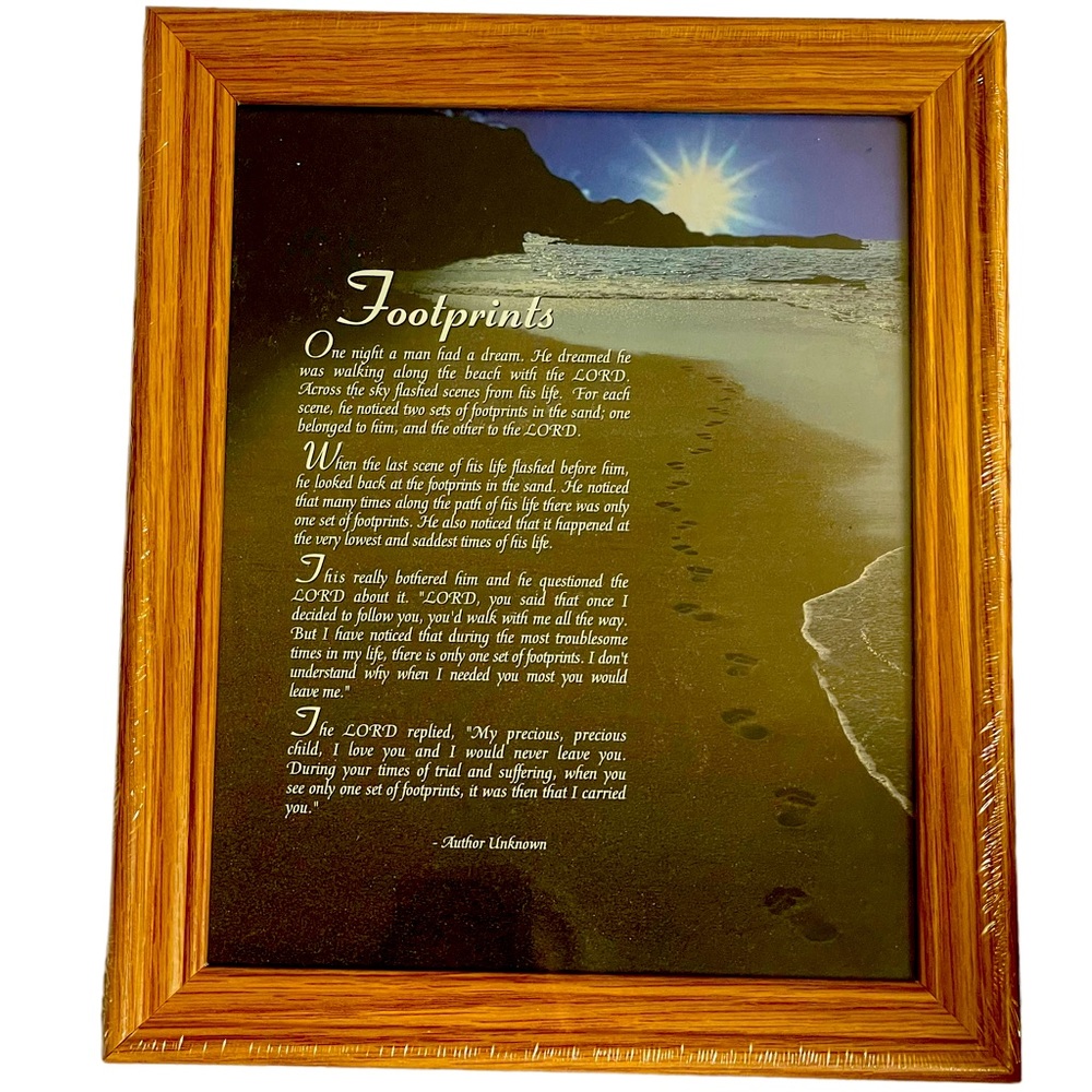Framed Art Footprints Poem Print in Oak Frame 9.5"x11.5"